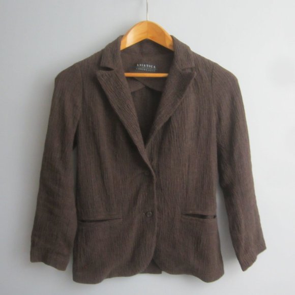 Vtg Asiatica Kansas City Womens S Brown 3/4 Sleeve Textured Blazer Jacket 32" - Picture 1 of 8